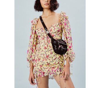 For Love and Lemons Beaumont Mini Dress Size Small Silk Floral Butter Yellow